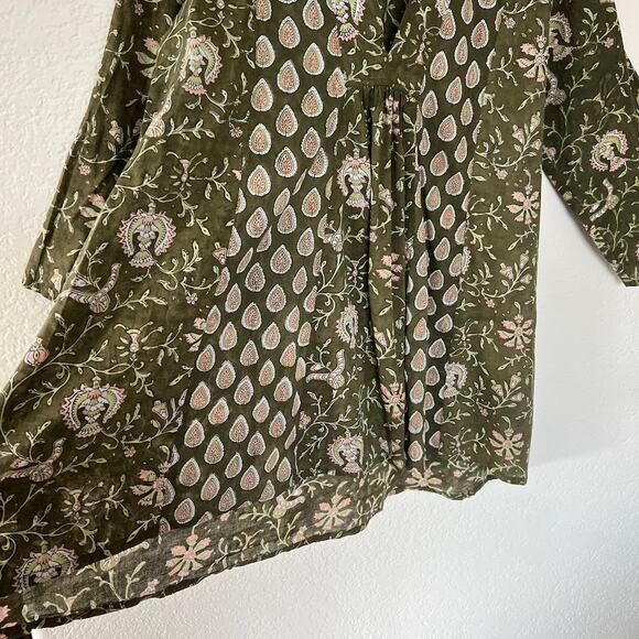 World Market Women's Paisley Tunic S/M Green Cotton Long Sleeve Casual Top - Picture 4 of 6